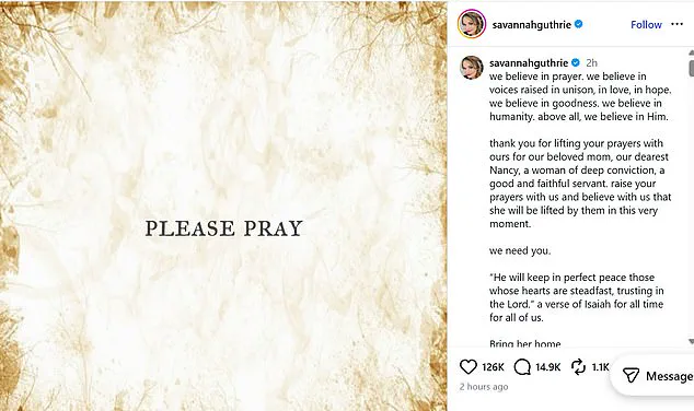 Savannah Guthrie Pleads for Help in Search for Missing Mother Nancy Guthrie, Abduction Believed