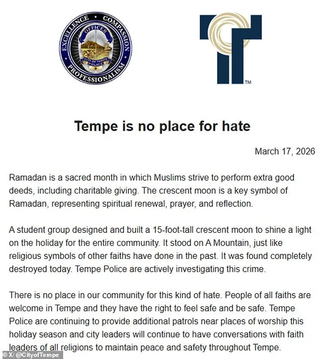 Vandalism of Tempe's Crescent Moon Raises Questions About Diversity and Respect in Public Spaces