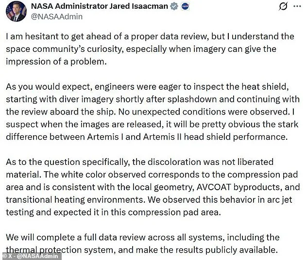 Artemis II heat shield concerns spark concern over capsule's integrity