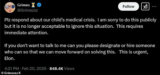 Grimes' Social Media Message to Elon Musk About Their Child's Medical Crisis Sparks Concern