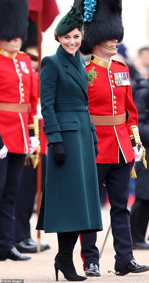 Catherine, Princess of Wales, Makes Triumphal Return to St Patrick's Day Parade in Emerald Green Alexander McQueen