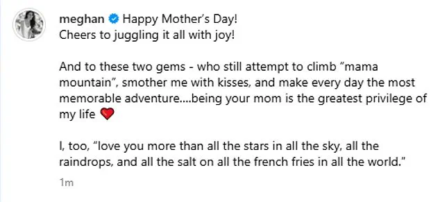 Meghan Markle's Staged Mother's Day Post: A Calculated Facade Amid Royal Family Fractures